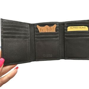 ALFRED SUNG Genuine Leather MENS Tri Fold Wallet Black NEW
